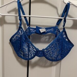 Knotty Knickers blue cheetah print unlined underwire bra